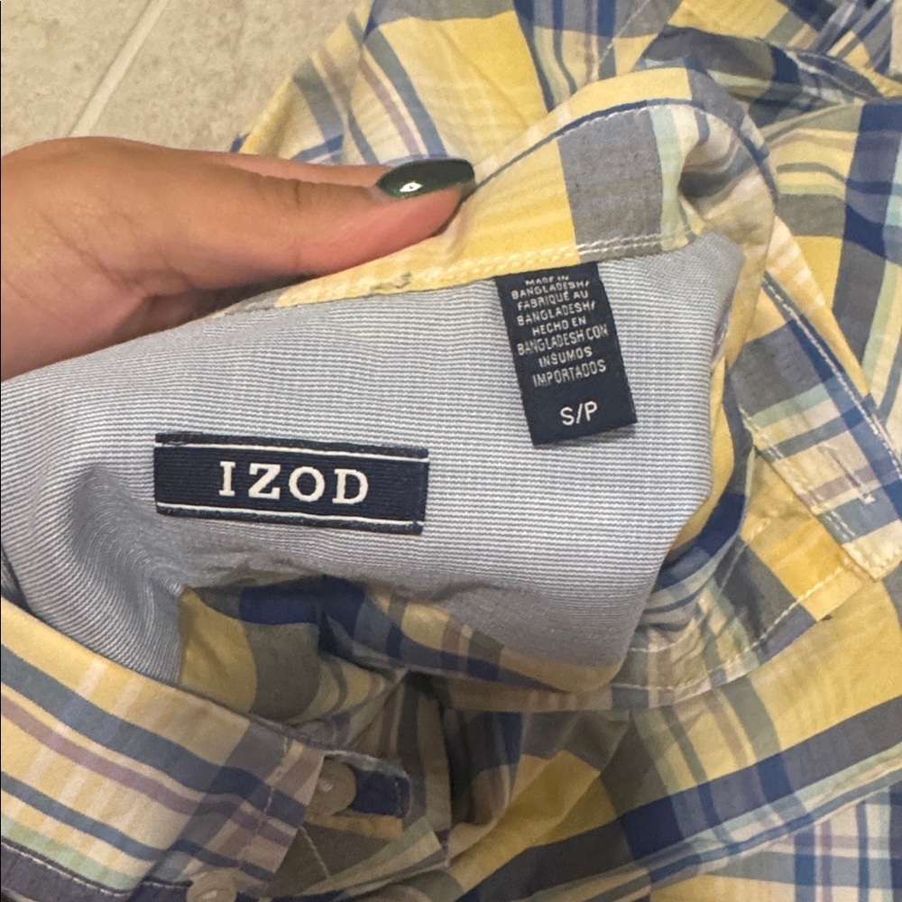 Izod Men's Casual Plaid Shirt in Yellow and Blue - Picture 3 of 3